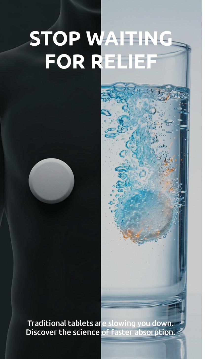 Effervescent paracetamol tablet dissolving in water \u2014 faster absorption than ordinary tablets